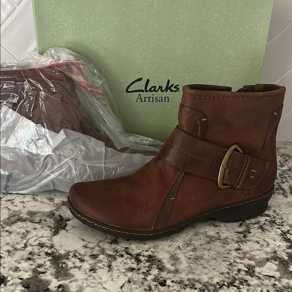 Clarks Brown Ankle Boots with Buckle Detail